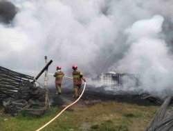 Kantor Proyek Rehabilitasi Irigasi di Balen Terbakar, Damkarmat Bojonegoro Kerahkan 6 Armada