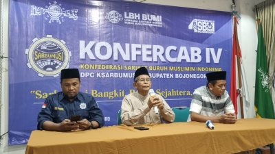 Tokoh Sarbumusi dan PCNU Bojonegoro menyampaikan sambutan dalam Konfercab IV Sarbumusi