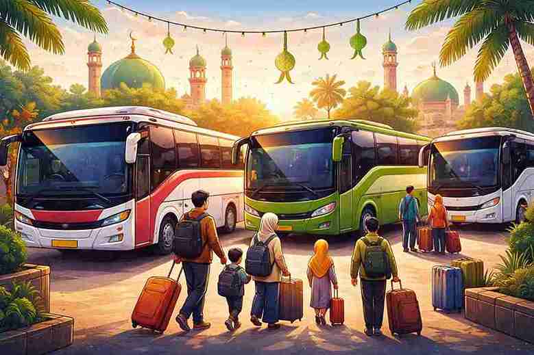 Ilustrasi bus mudik gratis Lebaran 2026 rute Surabaya Bojonegoro