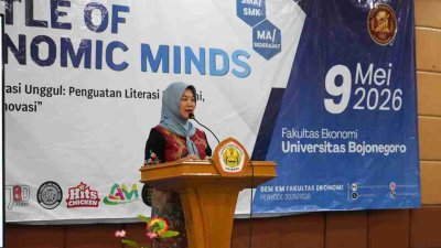 Wakil Bupati Bojonegoro Nurul Azizah saat membuka Battle of Economic Minds 2026 di Universitas Bojonegoro