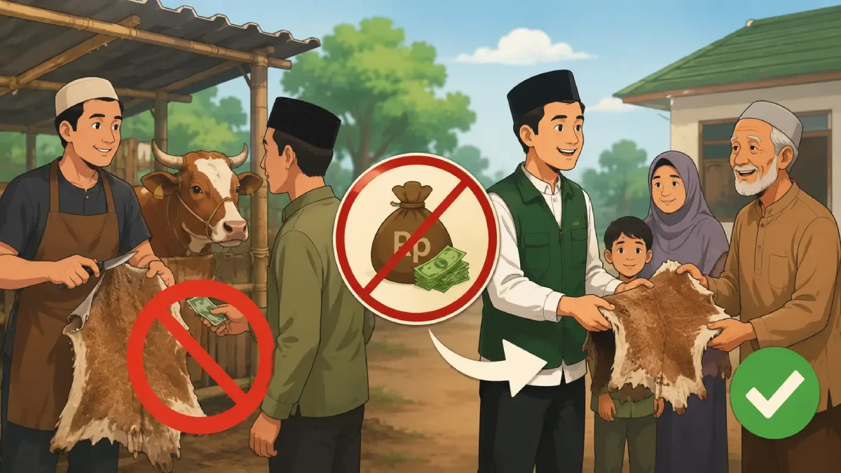 Ilustrasi hukum menjual kulit hewan kurban dan upah jagal menurut syariat Islam