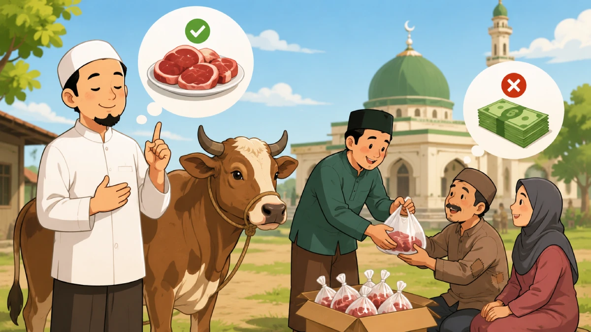 Ilustrasi pembagian daging kurban kepada masyarakat saat Idul Adha