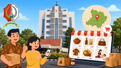 Ilustrasi marketplace Dodolan Ekraf Bojonegoro yang diluncurkan Pemkab Bojonegoro untuk membantu UMKM dan penyedia jasa memasarkan produk secara gratis melalui platform digital.