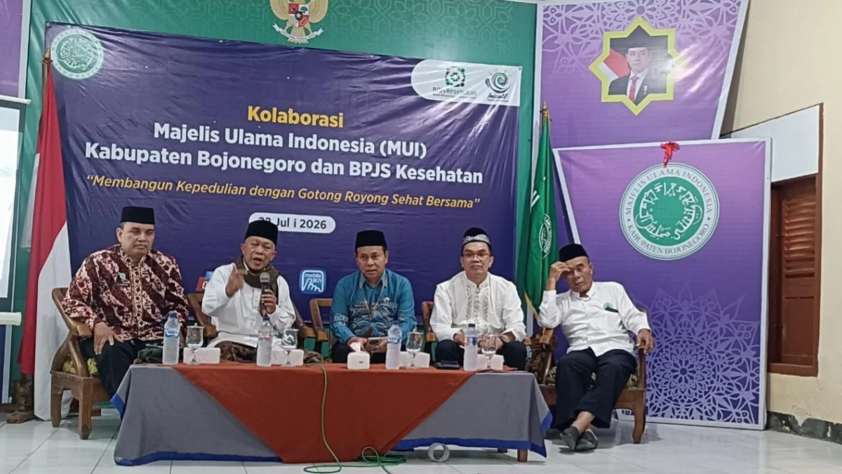 KH. Alamul Huda Masyhur memberikan sambutan pada kegiatan kolaborasi MUI Kabupaten Bojonegoro dan BPJS Kesehatan tentang sosialisasi Program JKN.