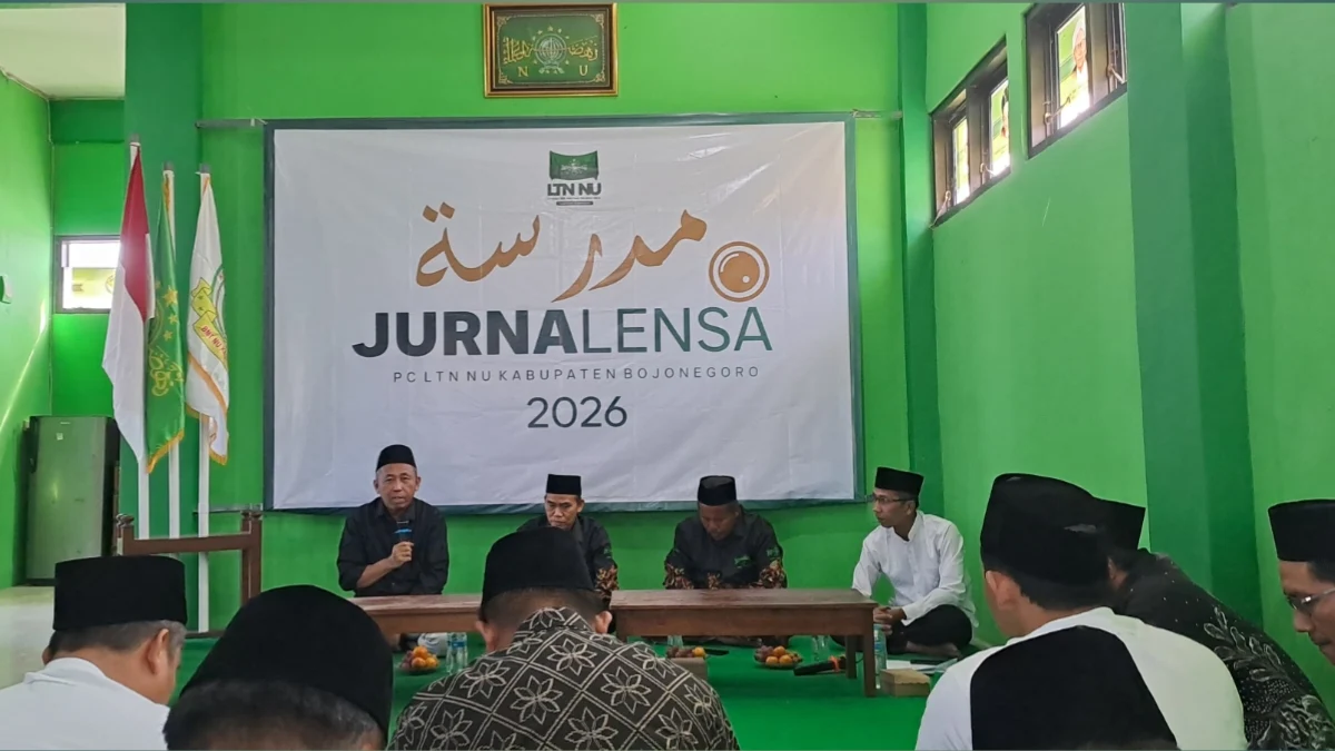 Pembukaan Madrasah Jurnalensa 2026 Zona Tengah yang diselenggarakan PC LTNNU Bojonegoro di Aula MWCNU Kalitidu.