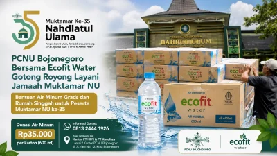 PCNU Bojonegoro bersama Ecofit Water menyiapkan donasi air minum untuk jamaah Muktamar NU ke-35 di Ponpes Bahrul Ulum Tambakberas Jombang.