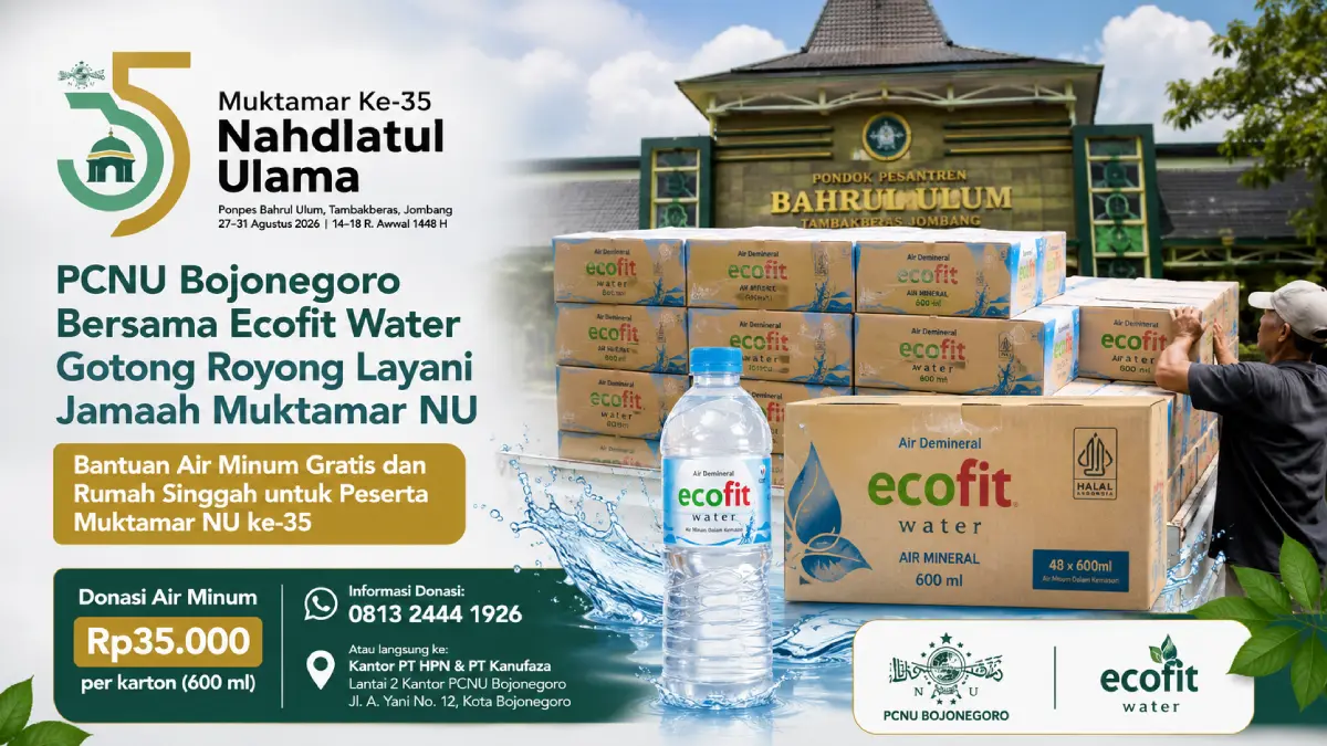 PCNU Bojonegoro bersama Ecofit Water menyiapkan donasi air minum untuk jamaah Muktamar NU ke-35 di Ponpes Bahrul Ulum Tambakberas Jombang.