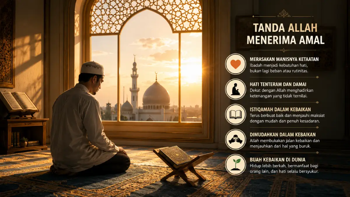 Ilustrasi seorang hamba yang menikmati ibadah sebagai salah satu tanda diterimanya amal menurut penjelasan para ulama.