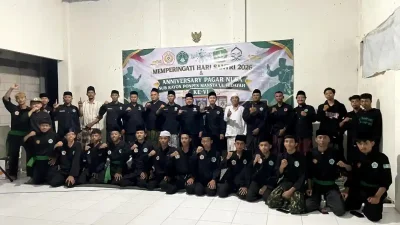 Pagar Nusa Rayon PP Mansya’ul Hidayah memperingati anniversary ke-6 dan Hari Santri Nasional 2026 di Balen, Bojonegoro.